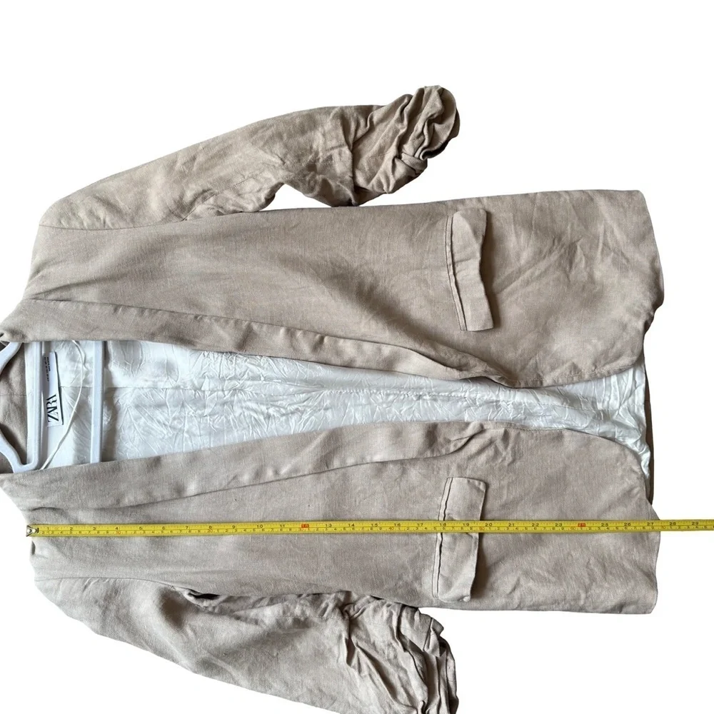 Zara Beige Linen Blend Open Textured Blazer Size XS Casual Business Office Work - Picture 4 of 12